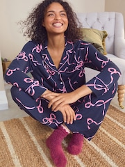 Laura Ashley Navy Button Through Bow Pyjamas - Image 3 of 12