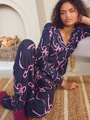 Laura Ashley Navy Button Through Bow Pyjamas - Image 4 of 12