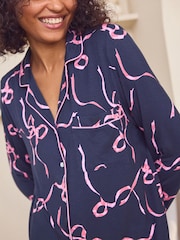 Laura Ashley Navy Button Through Bow Pyjamas - Image 5 of 12