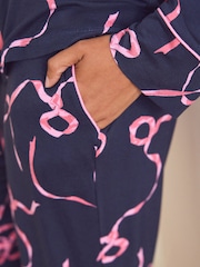Laura Ashley Navy Button Through Bow Pyjamas - Image 6 of 12