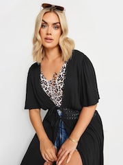 Schwarz - Yours Curve Maxi-Kimono mit Crinkle-Effekt - Bild 6 von 7
