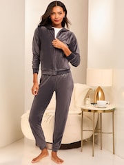 Lipsy Grey Velour Zip Through Hoodie - Image 2 of 5