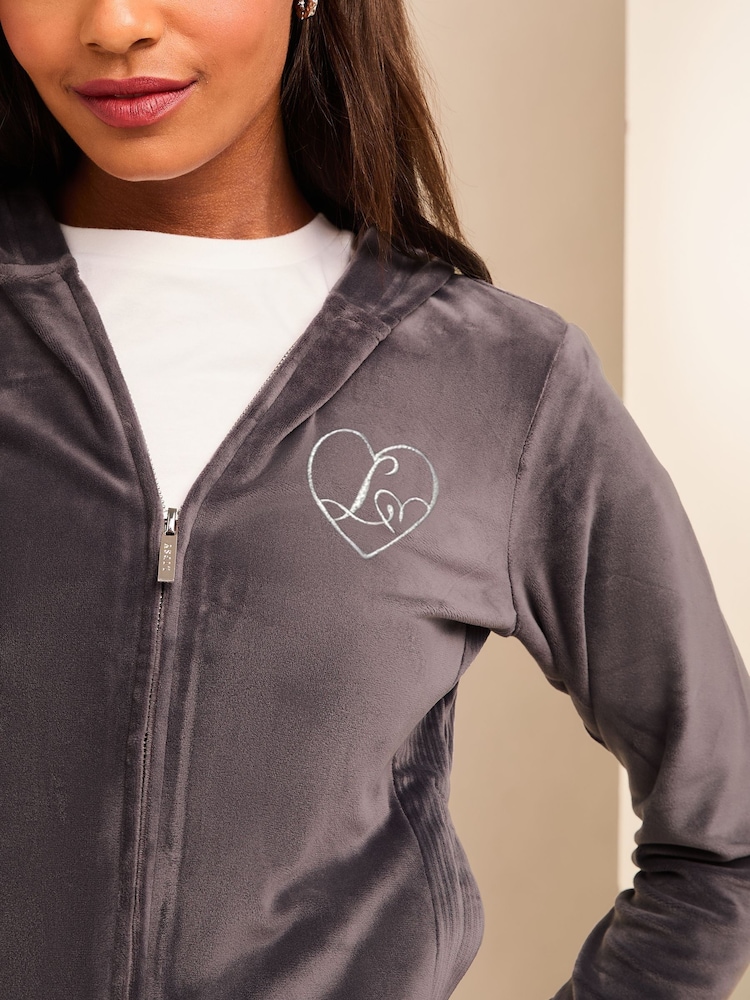 Lipsy Grey Velour Zip Through Hoodie - Image 5 of 5