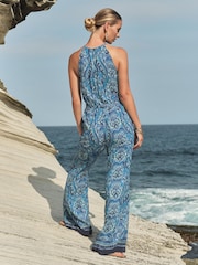 Love & Roses Blue Paisley Petite Printed Halter Wide Leg Jumpsuit - Image 3 of 4