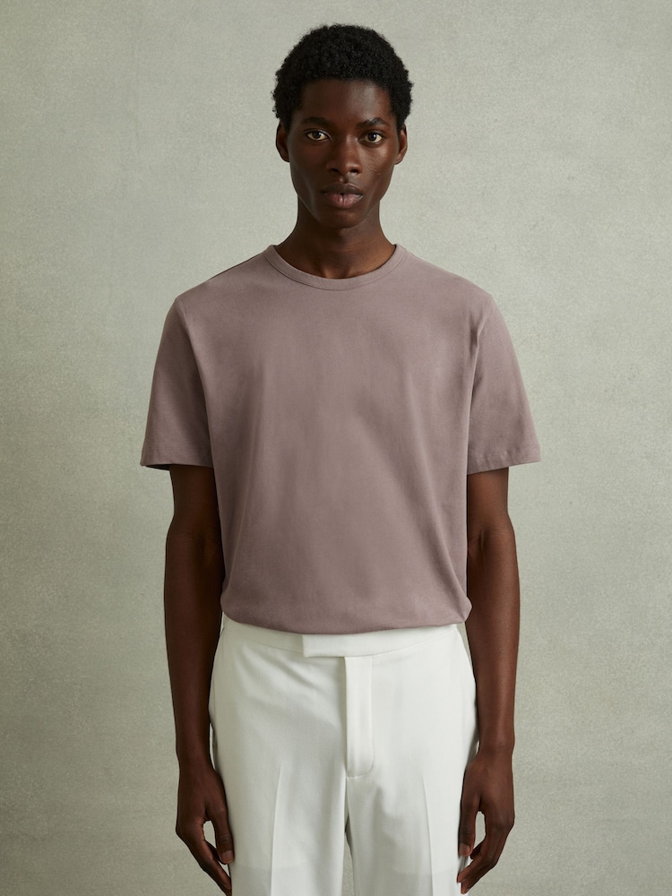 Reiss Opal Grey Melrose Cotton Crew Neck T-Shirt - Image 1 of 6