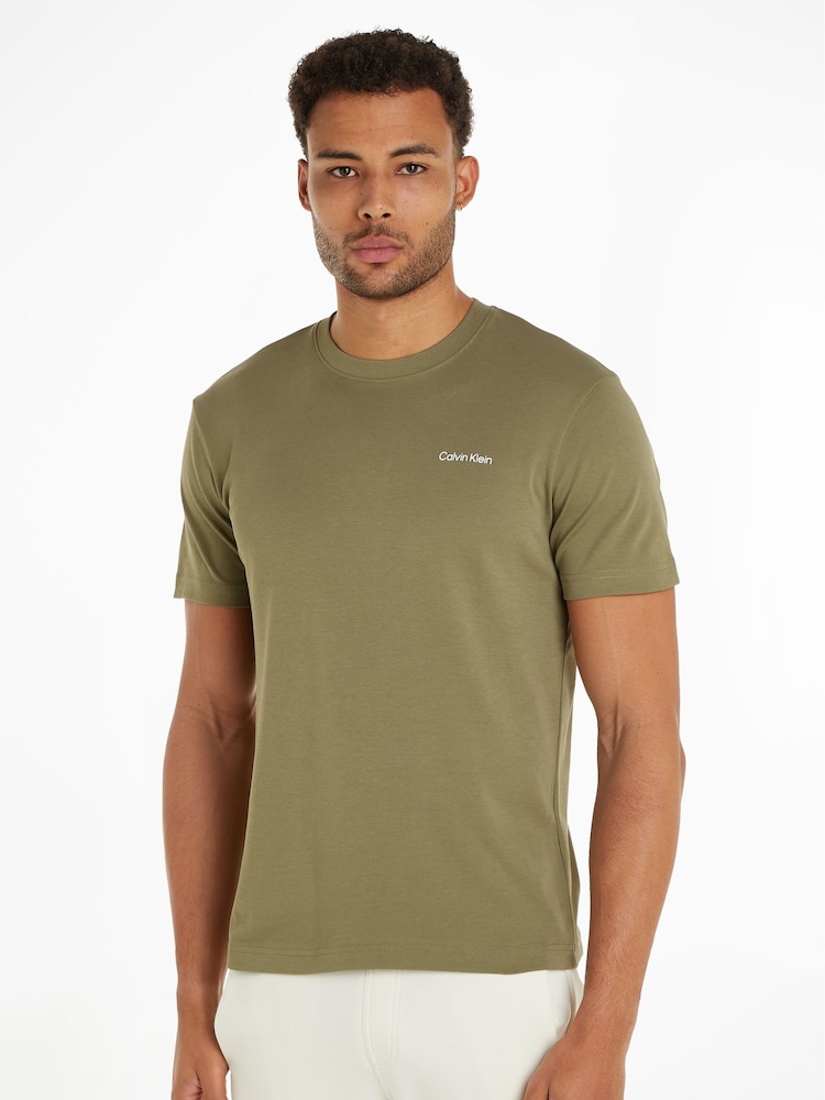 Calvin Klein Green 100% Cotton Micro Logo Interlock T-Shirt - Image 1 of 5