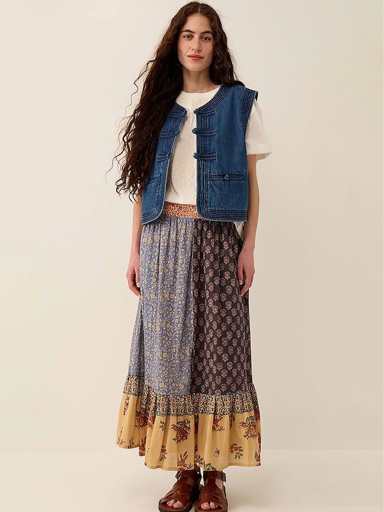 East Loran Patch Print Floral Crinkle Cotton Maxi Skirt - Imagen 1 de 6