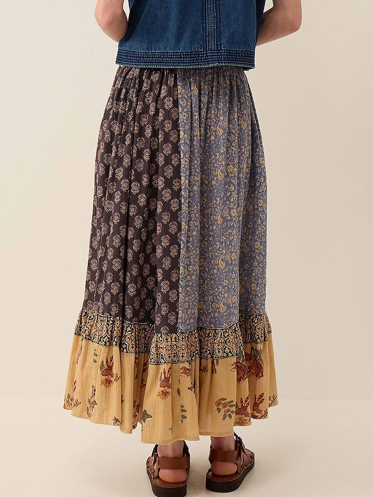 East Loran Patch Print Floral Crinkle Cotton Maxi Skirt - Imagen 2 de 6