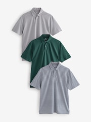 Prep Stripe Regular Fit Short Sleeve Jersey Polo Shirts 3 Pack - Image 1 of 12
