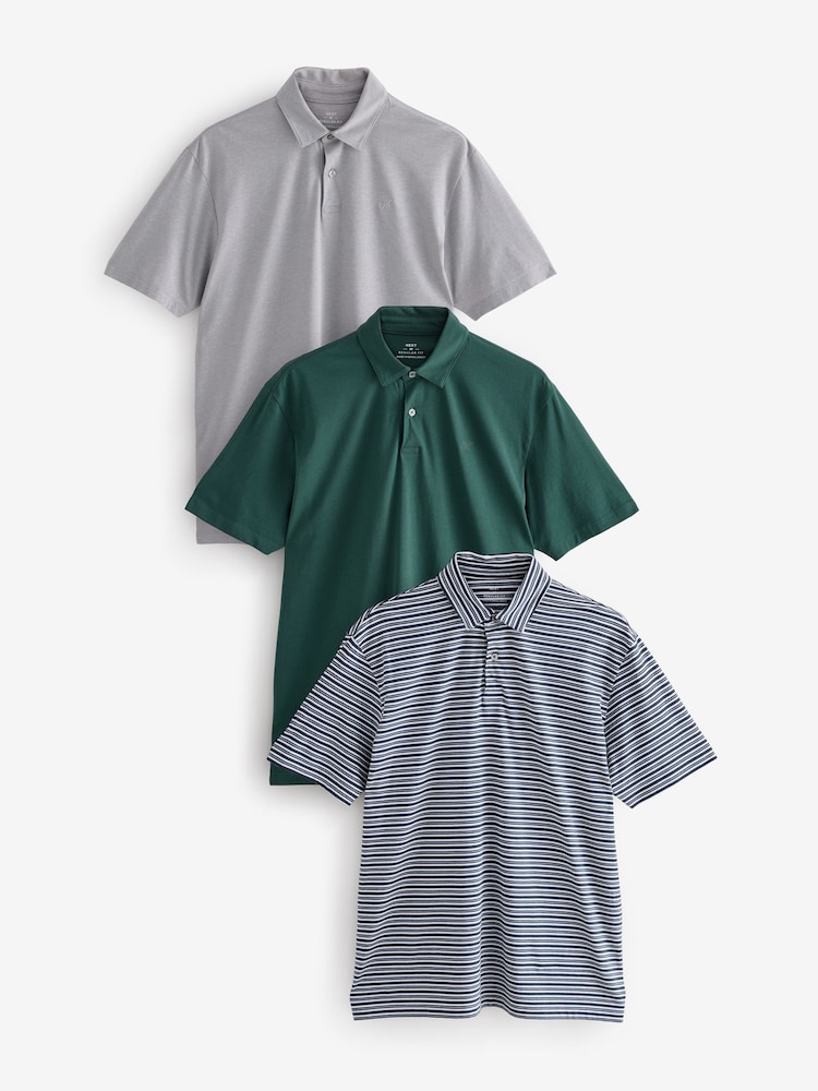 Prep Stripe Regular Fit Short Sleeve Jersey Polo Shirts 3 Pack - Image 1 of 12
