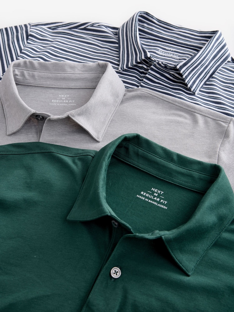 Prep Stripe Regular Fit Short Sleeve Jersey Polo Shirts 3 Pack - Image 2 of 12