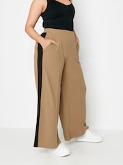 Yours Curve Brown Side Stripe Wide Leg Trousers - Image 1 of 4