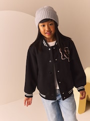 Black Varsity Bomber Jacket with Wool (3-16yrs) - Image 1 of 7