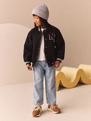Black Varsity Bomber Jacket with Wool (3-16yrs) - Image 2 of 7