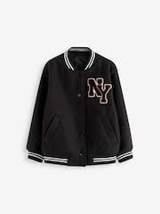 Black Varsity Bomber Jacket with Wool (3-16yrs) - Image 5 of 7