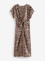 Leopard Animal Print Twist Waist Short Sleeve Midi Dress - Image 5 of 6