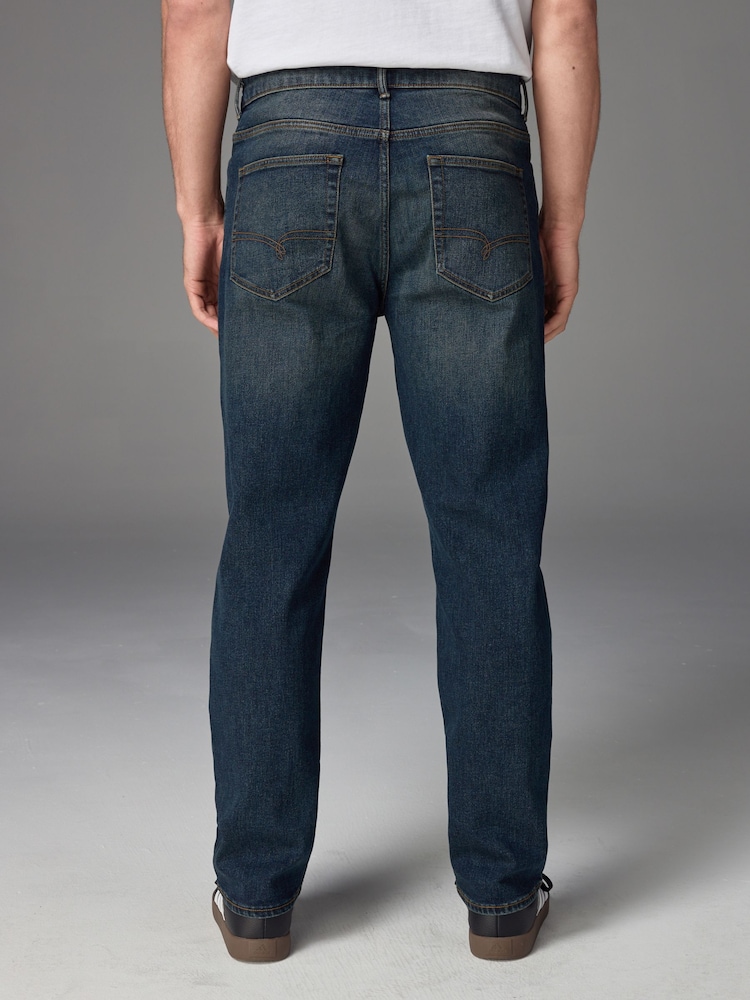 Blue Dark Vintage Straight Fit Vintage Wash Denim Jeans - Image 3 of 11