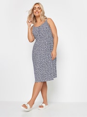 Yours Curve Blue Navy Ditsy Floral Print Strappy Sundress - Image 3 of 5