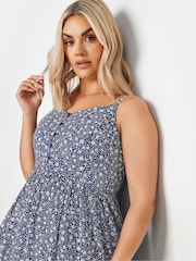 Yours Curve Blue Navy Ditsy Floral Print Strappy Sundress - Image 4 of 5