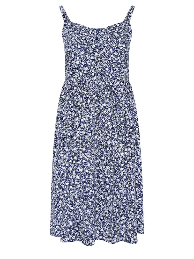 Yours Curve Blue Navy Ditsy Floral Print Strappy Sundress - Image 5 of 5