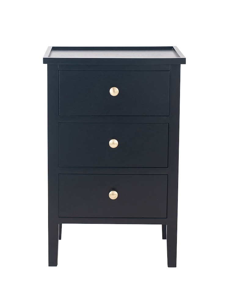 Pacific Satin Black Pine Wood 3 Drawer Bedside Unit - Image 2 of 6 Pacific Satin Black Pine Wood 3 Drawer Bedside Unit - Image 2 of 6