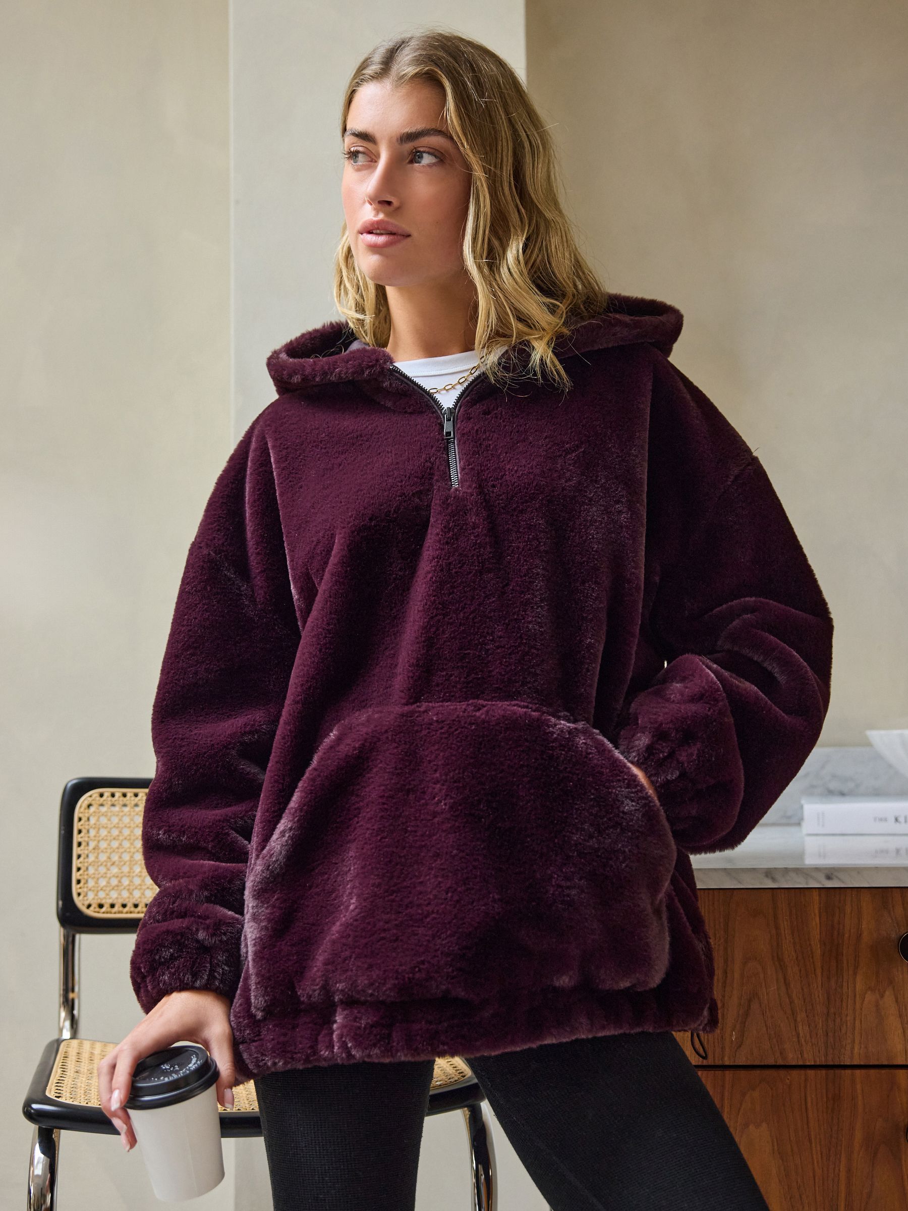 Buy Burgundy Red Faux Fur Half Zip Jacket from Next Qatar