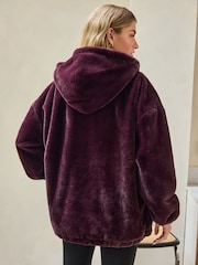 Burgundy Red Faux Fur Half Zip Jacket - Image 2 of 5