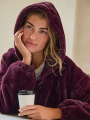 Burgundy Red Faux Fur Half Zip Jacket - Image 3 of 5