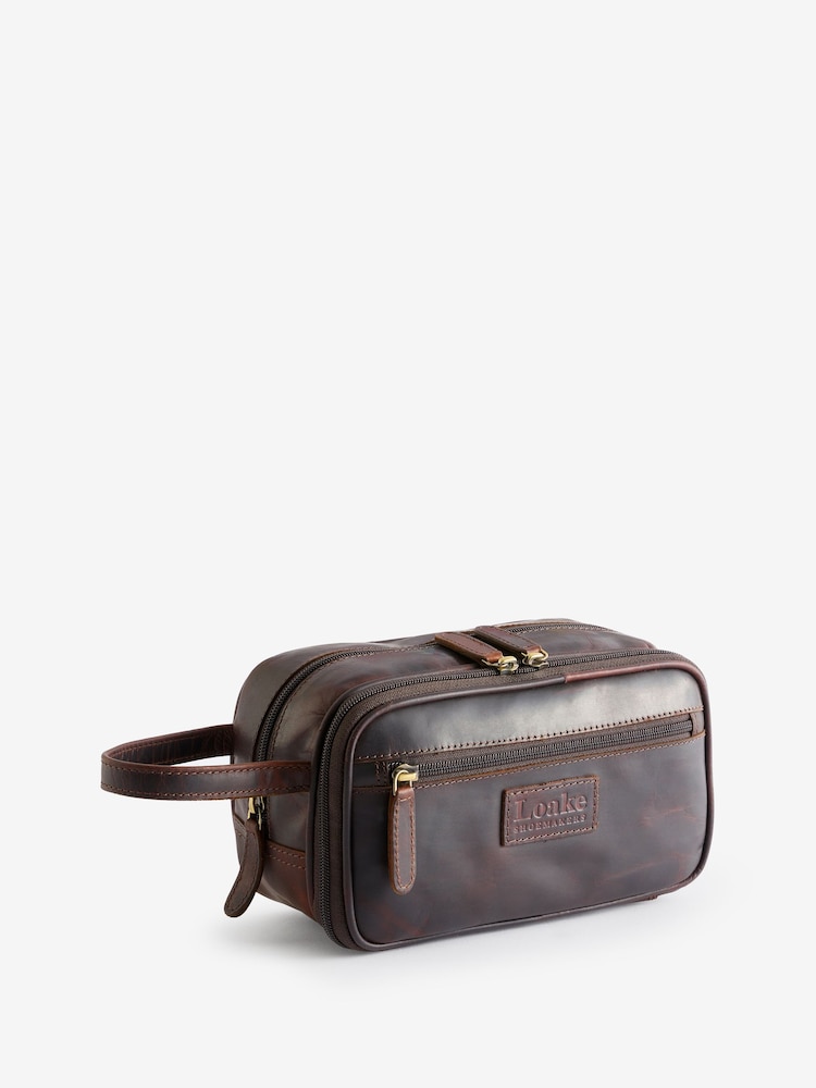 Loake Leather Brown Washbag - Image 1 of 3
