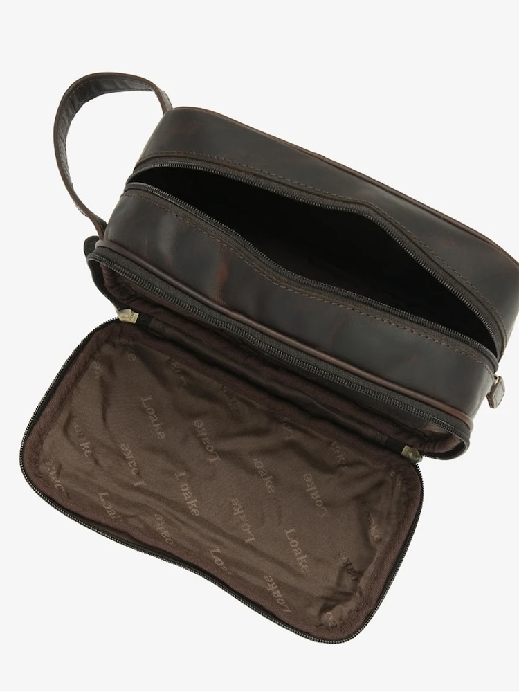 Loake Leather Brown Washbag - Image 3 of 3