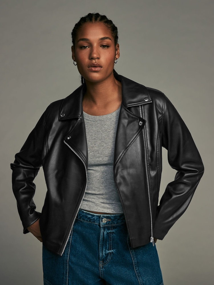 Black Faux Leather Fuller Bust Jacket - Image 1 of 9