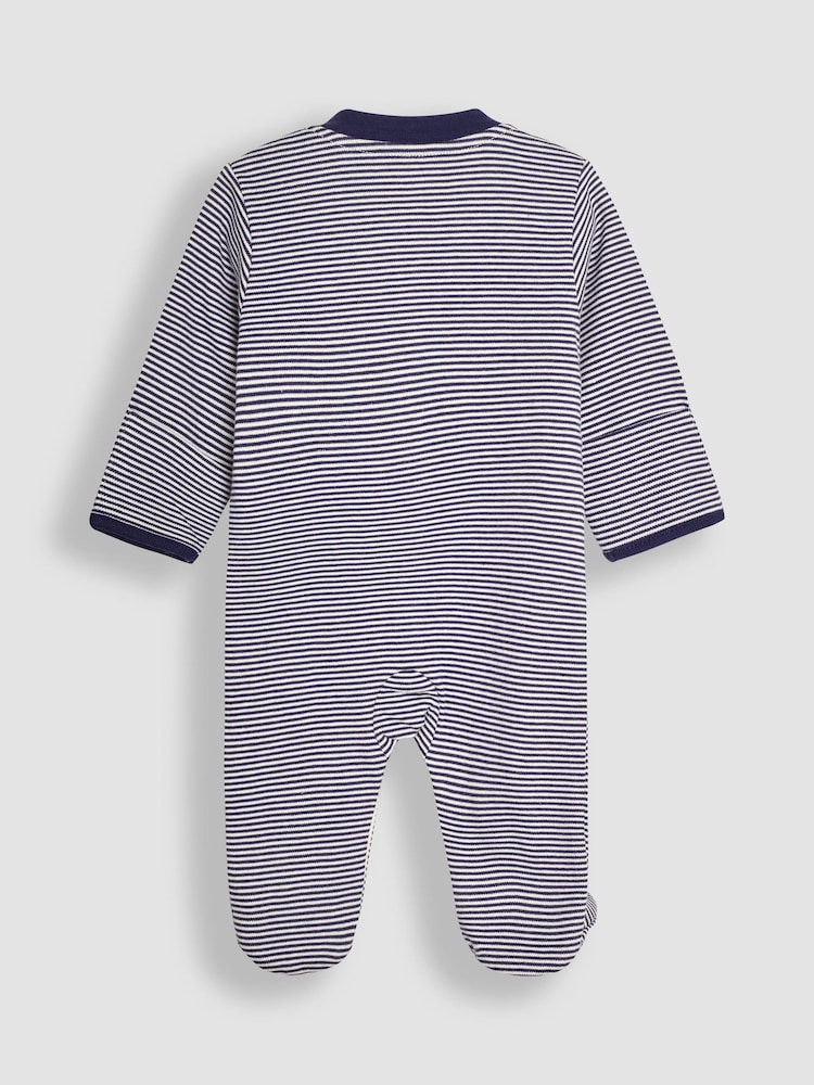 JoJo Maman Bébé Navy Car Embroidered Cotton Baby Sleepsuit - Image 2 of 3