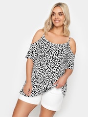 Schwarz - Yours Curve Rainbow Zebra Print Cold Shoulder Top - Bild 1 von 5