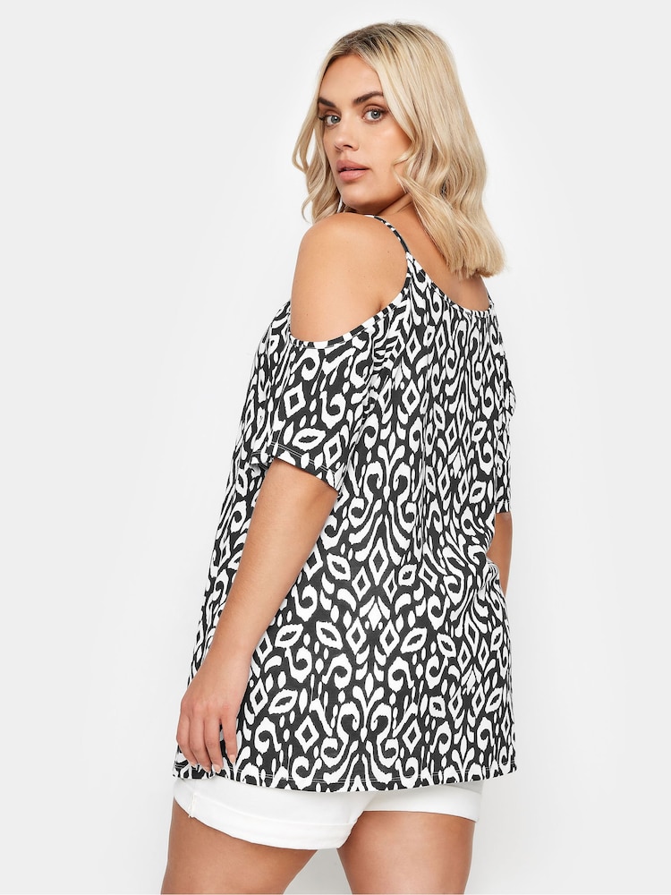 Yours Curve Black Rainbow Zebra Print Cold Shoulder Top - Image 3 of 5