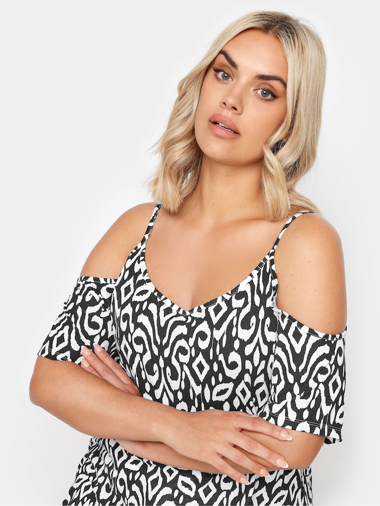 Yours Curve Black Rainbow Zebra Print Cold Shoulder Top - Image 4 of 5