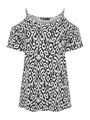 Schwarz - Yours Curve Rainbow Zebra Print Cold Shoulder Top - Bild 5 von 5
