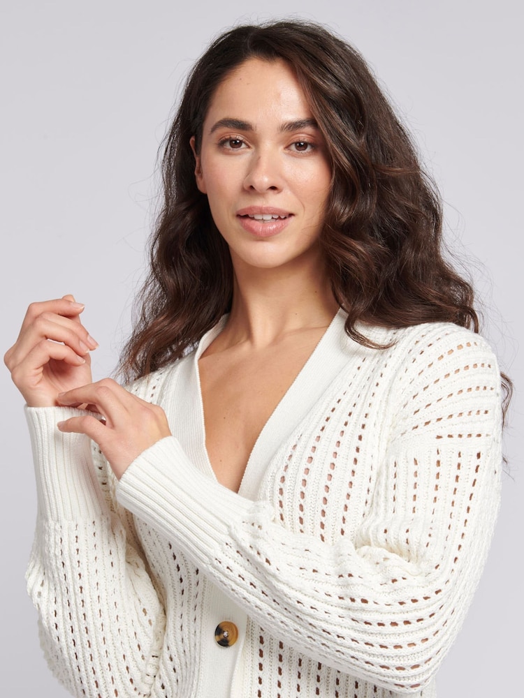 U.S. Polo Assn. White Pointelle Womens Cardigan - Image 1 of 3