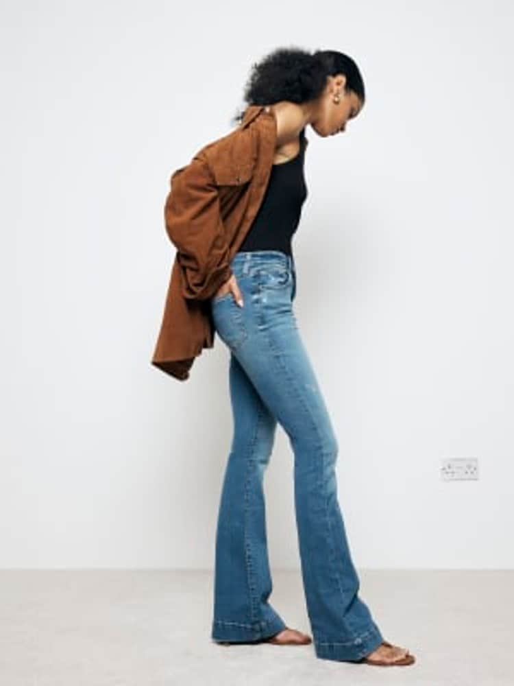 River Island Blue High Rise Tummy Hold Flare Jeans - Image 1 of 4