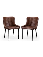 Julian Bowen Set of 2 Brown Luxe Faux Leather Dining Chairs - Image 3 of 6