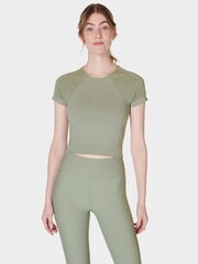 Sweaty Betty Savannah Green Athlete Crop Seamless Workout T-Shirt - Image 1 of 7