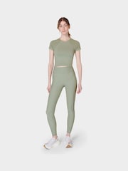 Sweaty Betty Savannah Green Athlete Crop Seamless Workout T-Shirt - Image 2 of 7