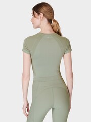 Sweaty Betty Savannah Green Athlete Crop Seamless Workout T-Shirt - Image 3 of 7