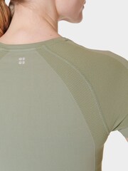 Sweaty Betty Savannah Green Athlete Crop Seamless Workout T-Shirt - Image 6 of 7
