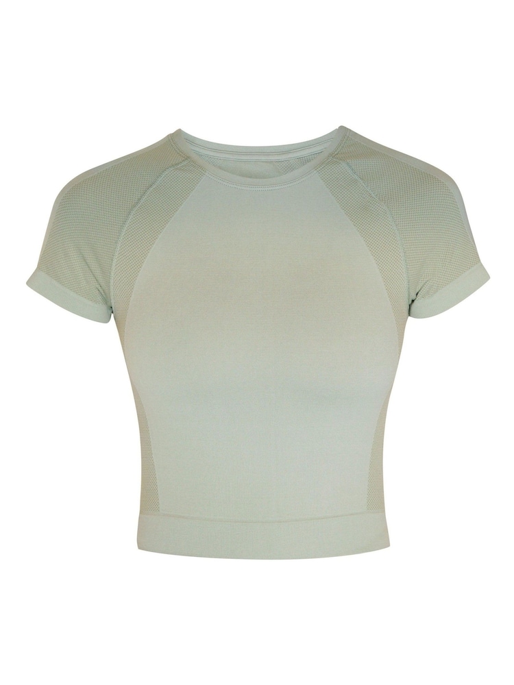 Sweaty Betty Savannah Green Athlete Crop Seamless Workout T-Shirt - Image 7 of 7