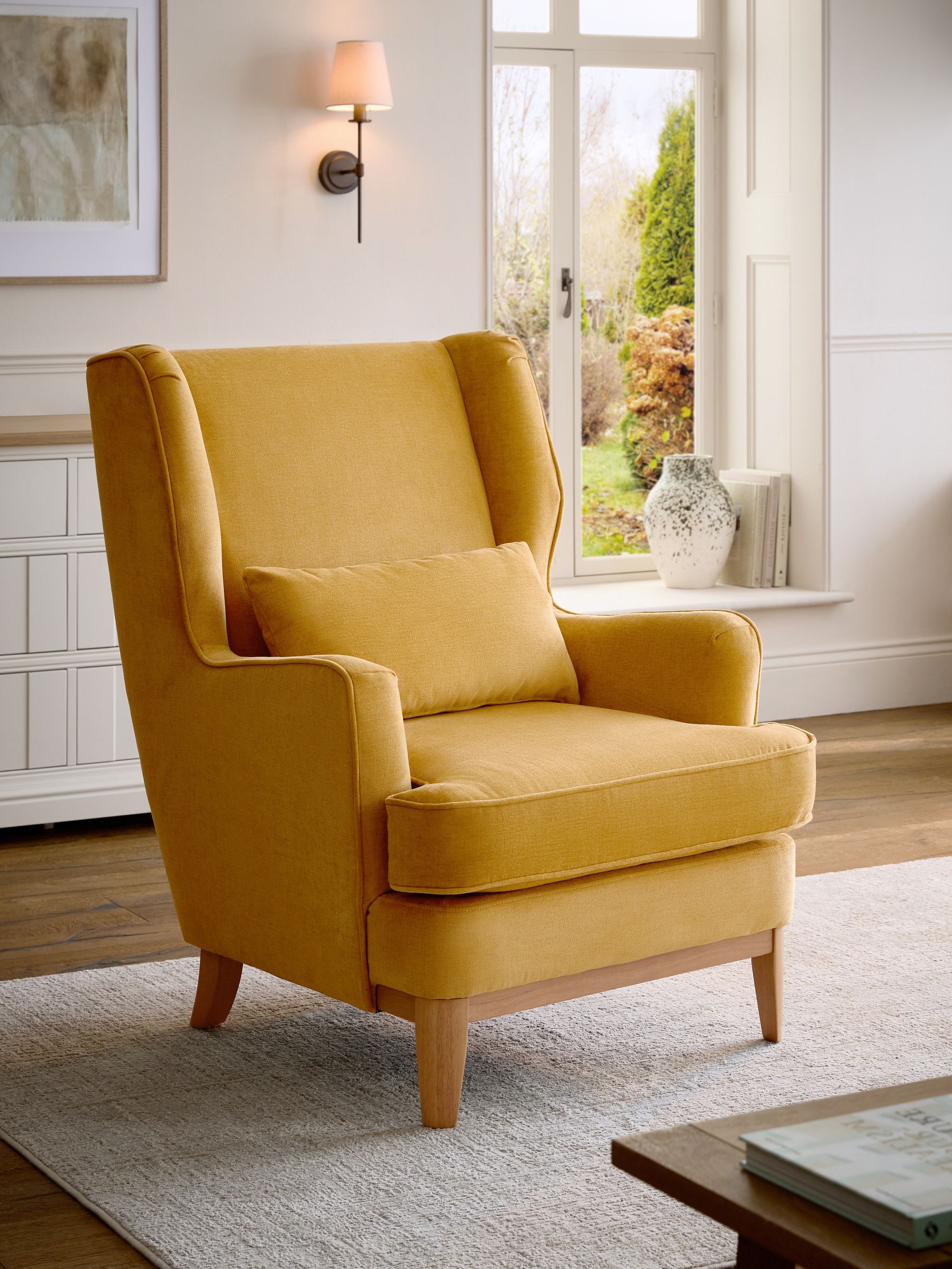Buy Fine Chenille Ochre Yellow Elswick Highback Armchair from the Next UK online shop