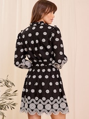 Love & Roses Black/White V Neck Broderie Mini Dress - Image 3 of 4