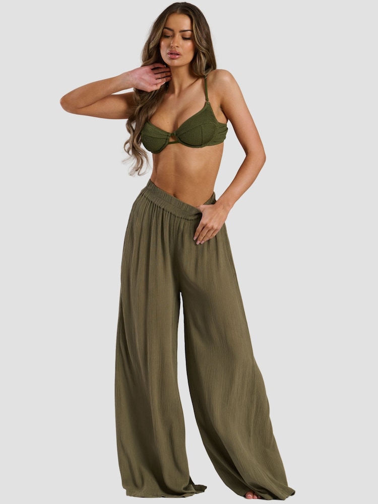 Pantaloni largi din material șifonat South Beach Vicose - Imaginea 1 din 6