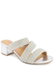 Pavers Silver Diamante Block Heel Strappy Sandals - Image 1 of 5