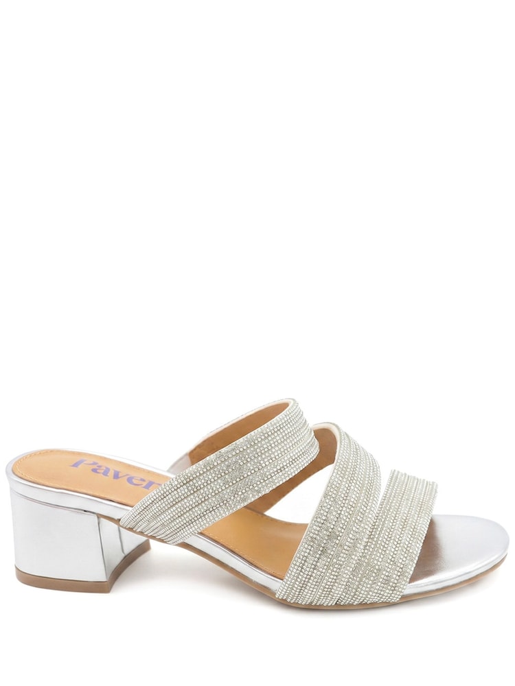 Pavers Silver Diamante Block Heel Strappy Sandals - Image 2 of 5