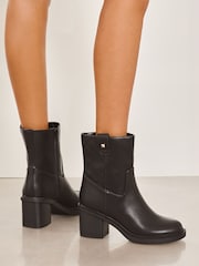 Lipsy Black Mid Block Heeled Chunky Quilted Panel Faux Leather Ankle Boot - Image 1 of 4